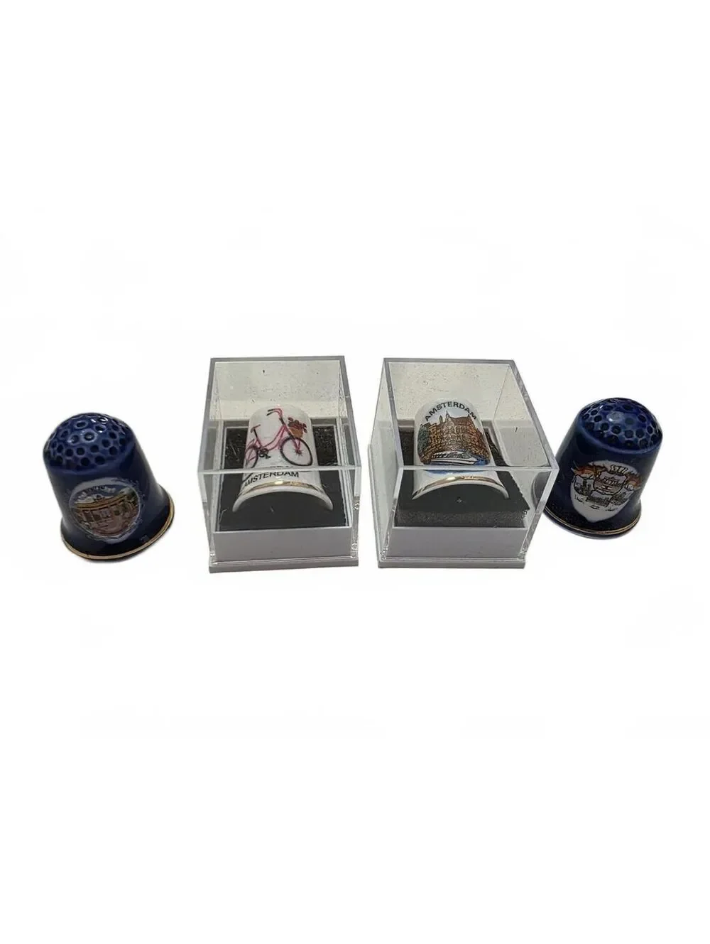 4 Vintage Netherlands Dutch Souvenir Porcelain Thimbles Set